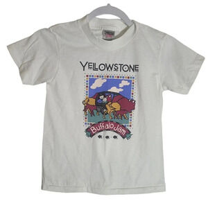 Vintage Oneita Yellowstone Buffalo Graphic Tee Shirt Youth Small‎ Single Stitch